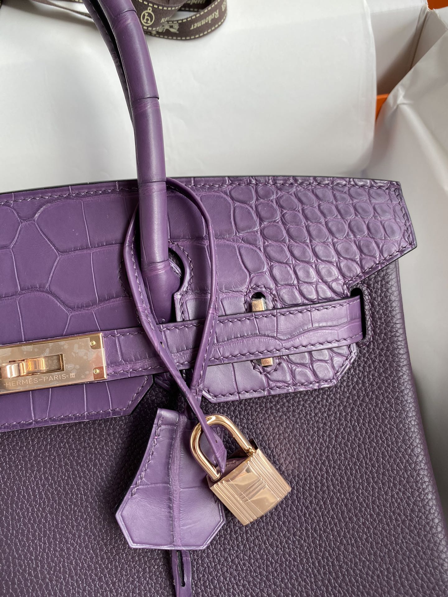 Hermes Touch Birkin 30CM Handbag In Purple Clemence and Matte Alligator Crocodile Skin